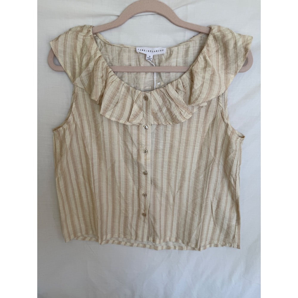 Jane + Delancey Womens Medium Striped Ruffle Collar Sleeveless Button Down Top